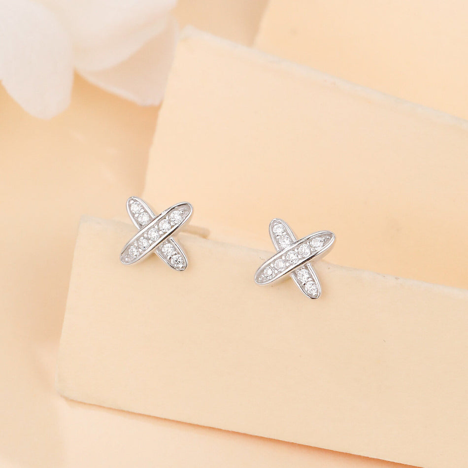 925 Sterling Silver Elegant Zircon Cross Earrings In Sterling Silver