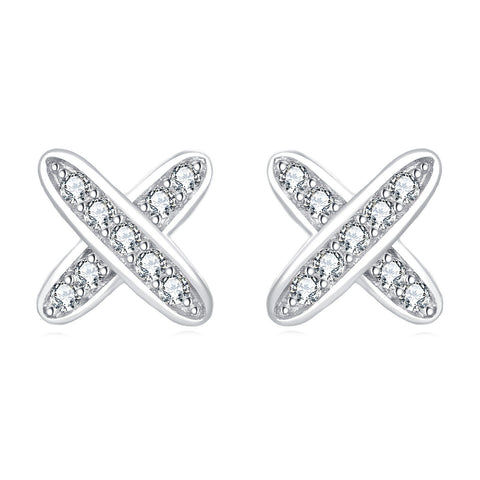 925 Sterling Silver Elegant Zircon Cross Earrings In Sterling Silver