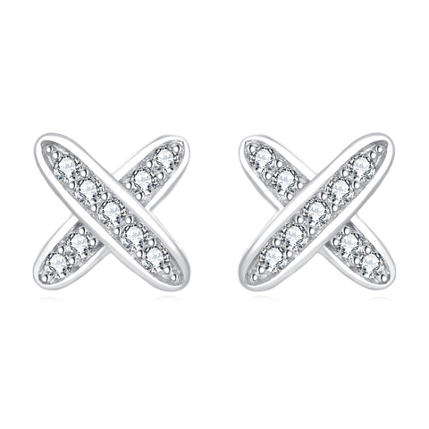 925 Sterling Silver Elegant Zircon Cross Earrings In Sterling Silver