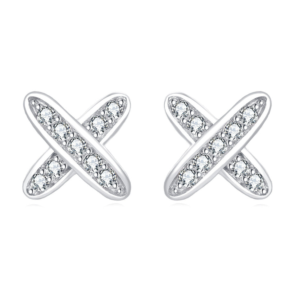 925 Sterling Silver Elegant Zircon Cross Earrings In Sterling Silver
