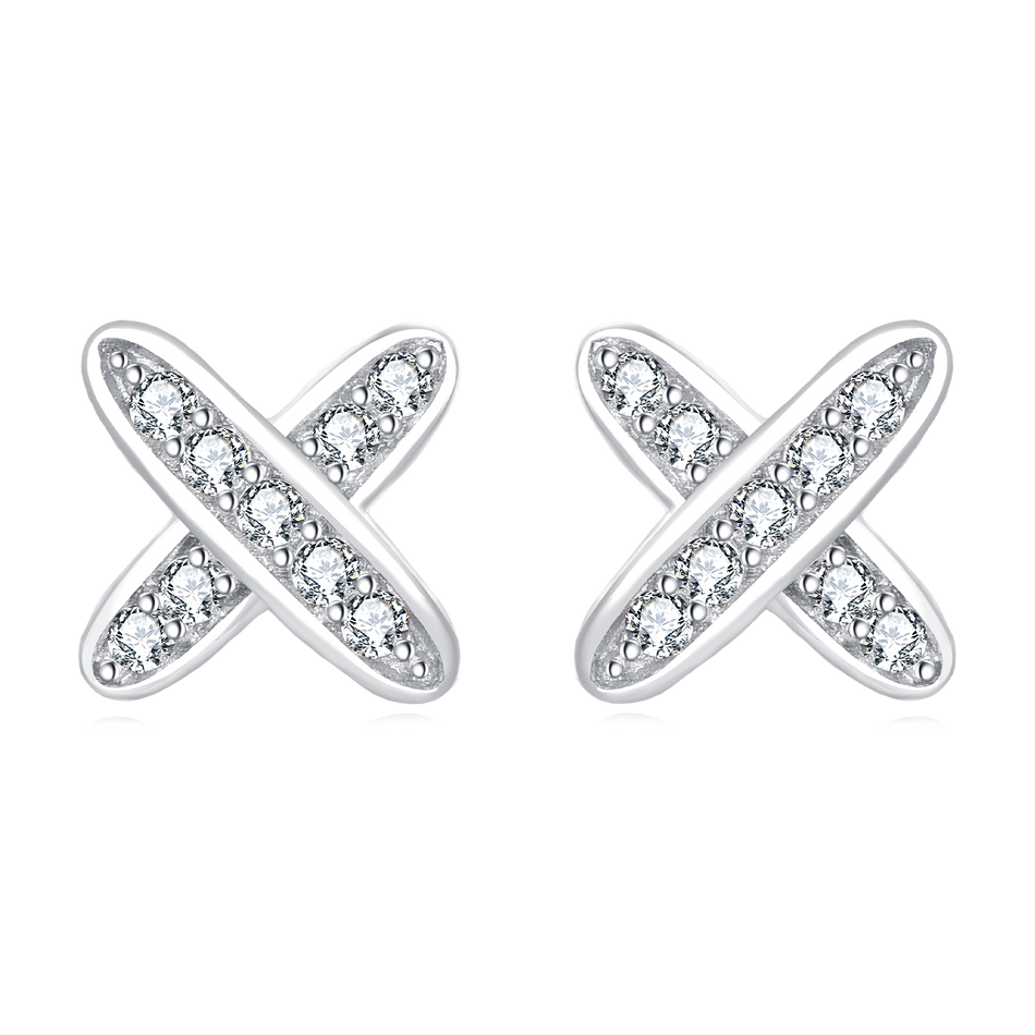 925 Sterling Silver Elegant Zircon Cross Earrings In Sterling Silver