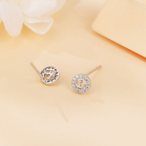 925 Sterling Silver Elegant Crown Motif Zircon Accent Stud Earrings In Sterling Silver