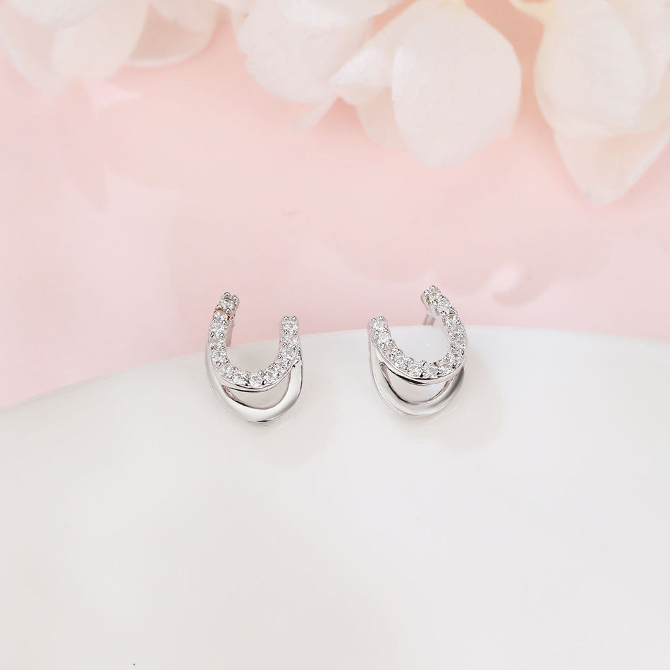 925 Sterling Silver **title:** Elegant Horseshoe Zircon Stud Earrings In Sterling Silver