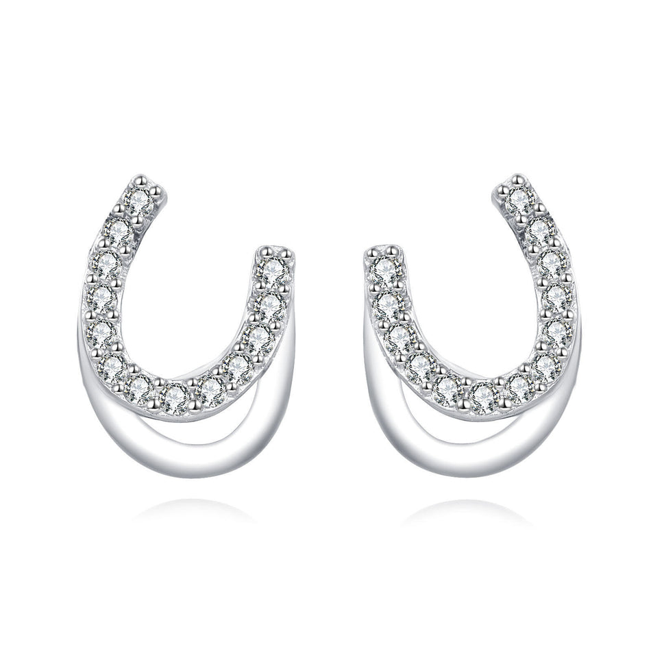 925 Sterling Silver **title:** Elegant Horseshoe Zircon Stud Earrings In Sterling Silver