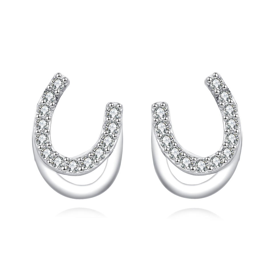 925 Sterling Silver **title:** Elegant Horseshoe Zircon Stud Earrings In Sterling Silver