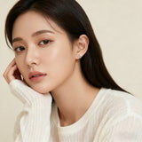 925 Sterling Silver Elegant Silver Geometric Zircon Stud Earrings With Floral Accent