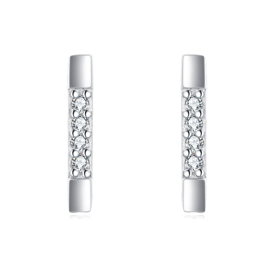 925 Sterling Silver Elegant Zircon-studded Rectangular Stud Earrings