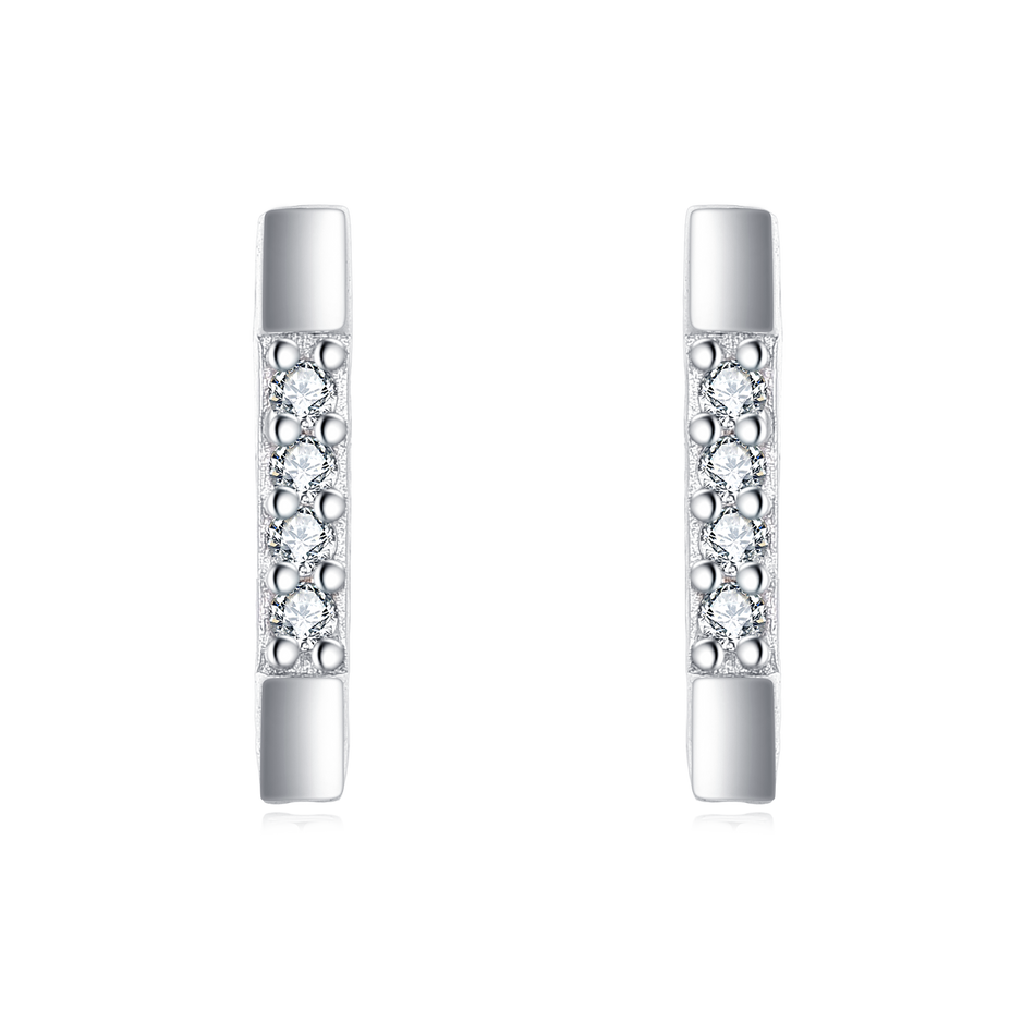 925 Sterling Silver Elegant Zircon-studded Rectangular Stud Earrings