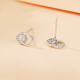 925 Sterling Silver Elegant Geometric Zircon Accent Interlocking Square Stud Earrings