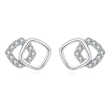 925 Sterling Silver Elegant Geometric Zircon Accent Interlocking Square Stud Earrings