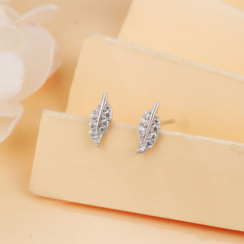 925 Sterling Silver **zircon Leaf Earrings In Sterling Silver: Modern Luxury Jewelry**