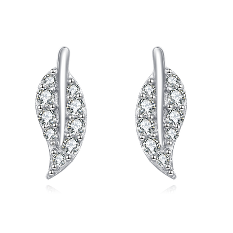 925 Sterling Silver **zircon Leaf Earrings In Sterling Silver: Modern Luxury Jewelry**