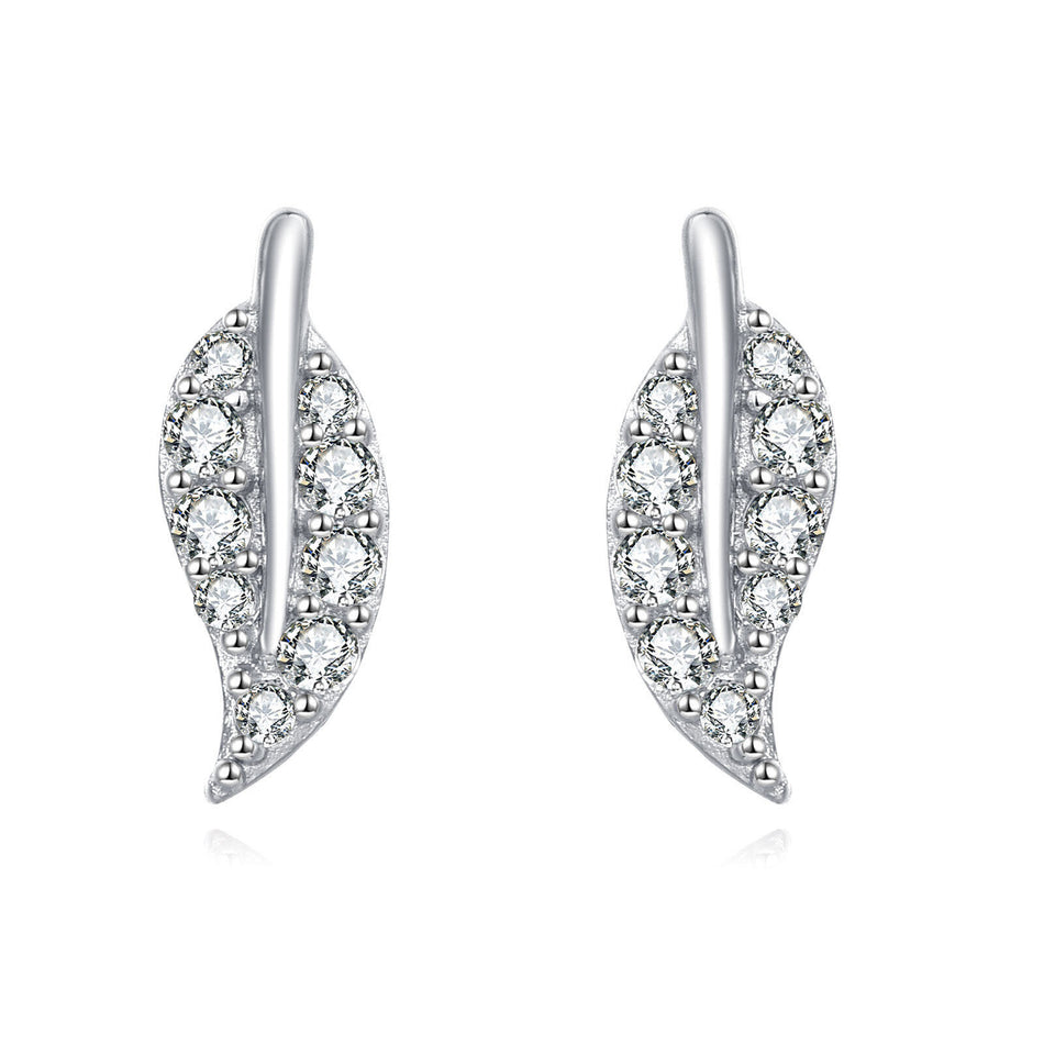 925 Sterling Silver **zircon Leaf Earrings In Sterling Silver: Modern Luxury Jewelry**