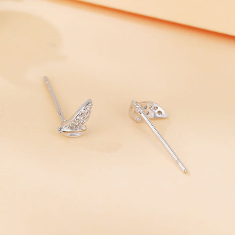 925 Sterling Silver Elegant Silver Leaf Zircon Stud Earrings With Modern Design