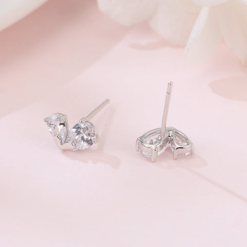 925 Sterling Silver Triple Zircon Heart Earrings In Plated with White Gold Setting
