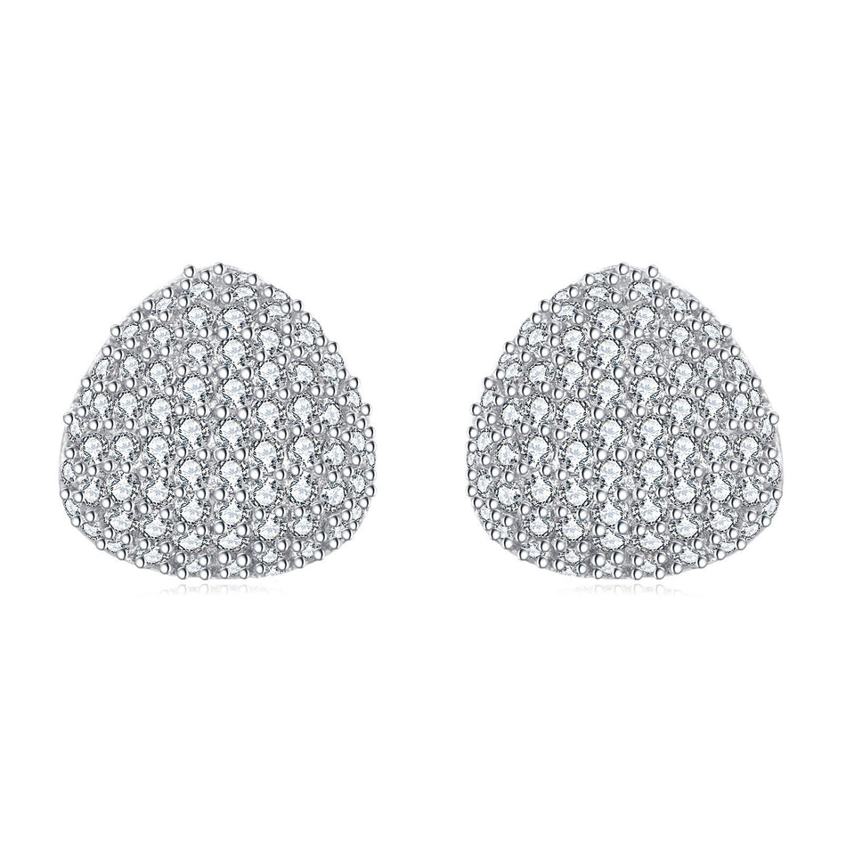 925 Sterling Silver  Zircon Pav¨¦ Stud Earrings In Plated with White Gold
