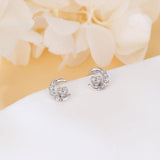 925 Sterling Silver Crescent Moon Heart Zircon Stud Earrings