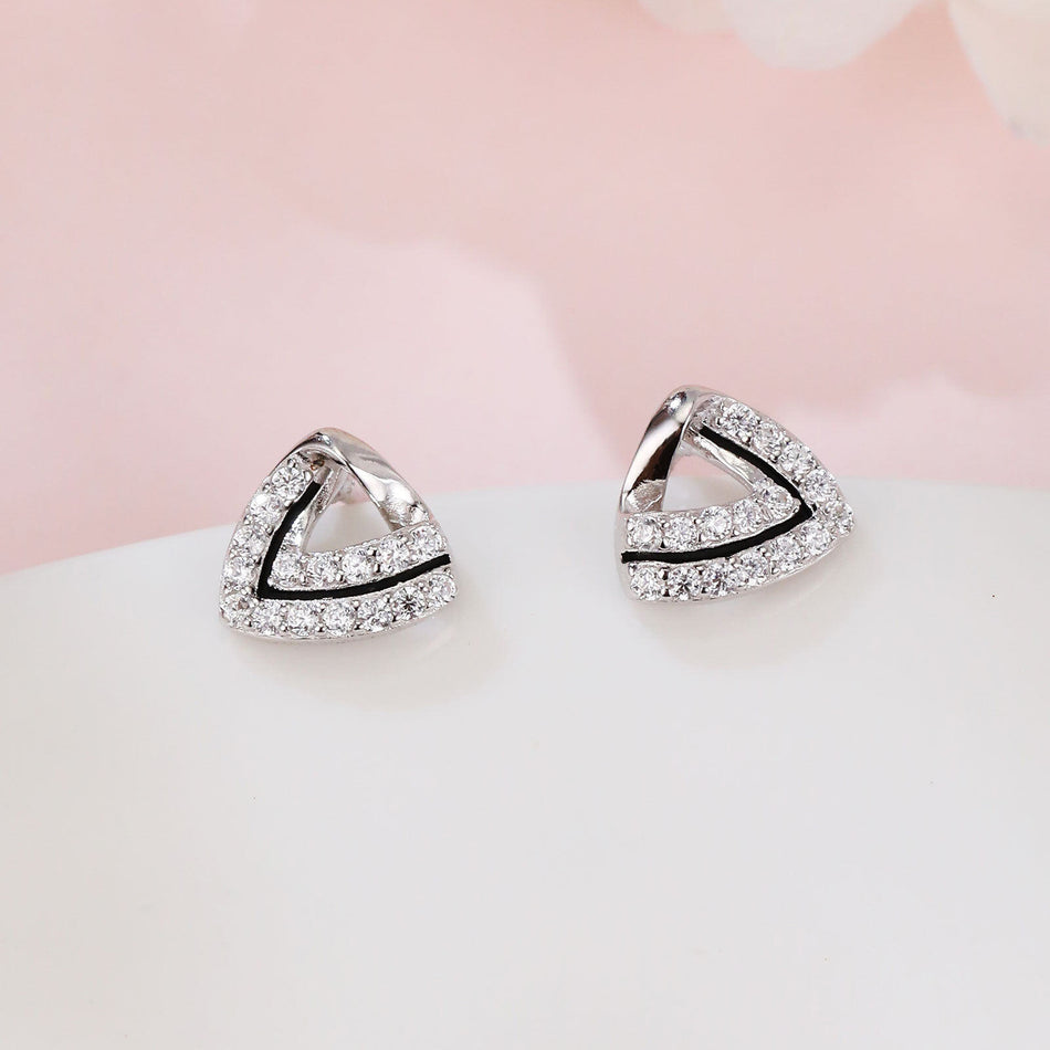 925 Sterling Silver Elegant Triangular Zircon Stud Earrings In Silver-plated Metal