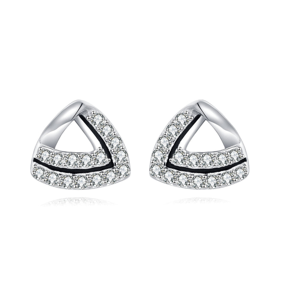 925 Sterling Silver Elegant Triangular Zircon Stud Earrings In Silver-plated Metal
