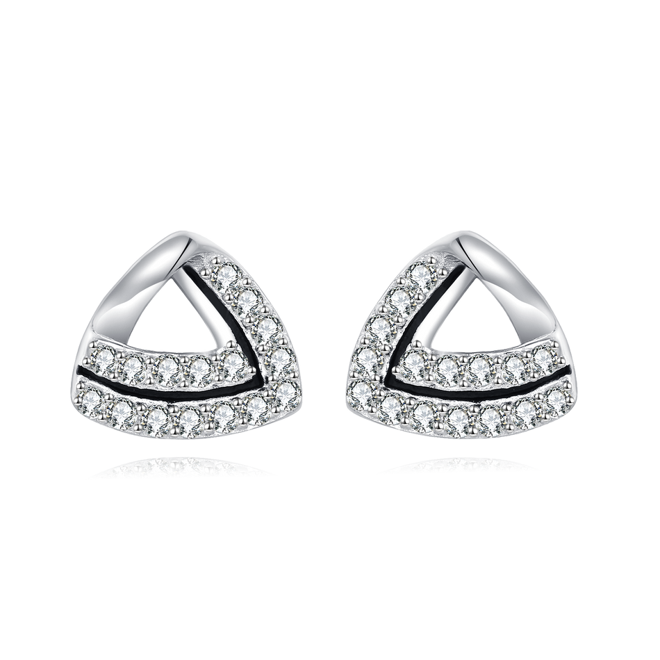 925 Sterling Silver Elegant Triangular Zircon Stud Earrings In Silver-plated Metal