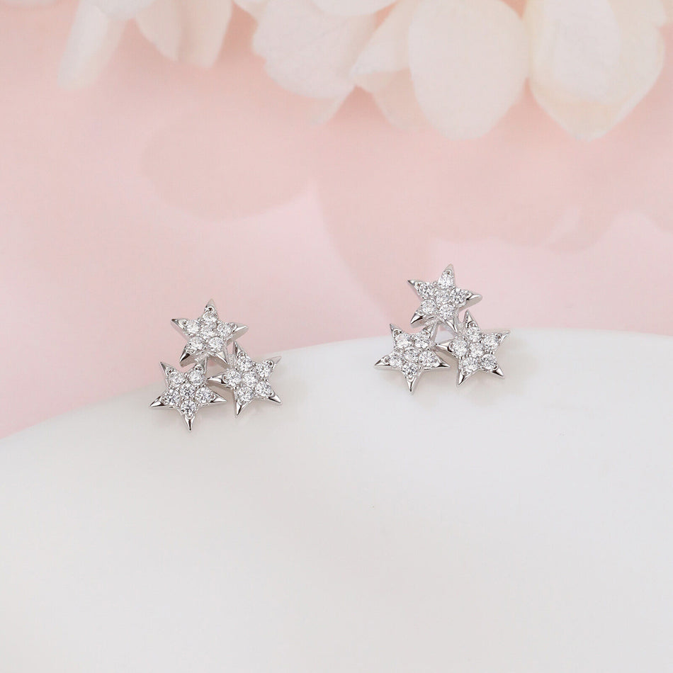 925 Sterling Silver Elegant Starburst Zircon Stud Earrings In Sterling Silver