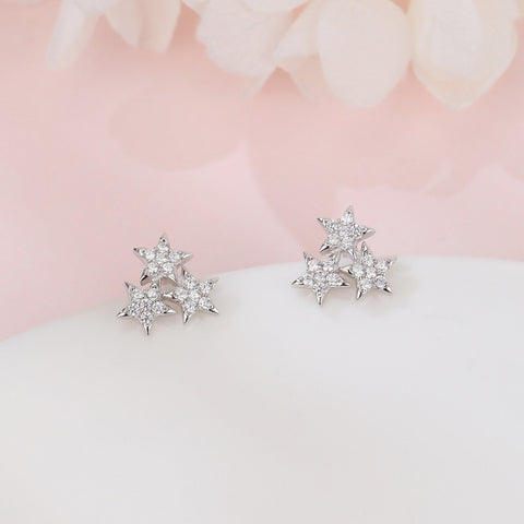 925 Sterling Silver Elegant Starburst Zircon Stud Earrings In Sterling Silver
