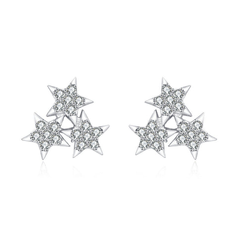 925 Sterling Silver Elegant Starburst Zircon Stud Earrings In Sterling Silver