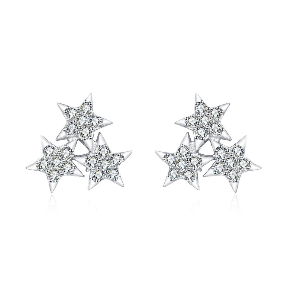 925 Sterling Silver Elegant Starburst Zircon Stud Earrings In Sterling Silver
