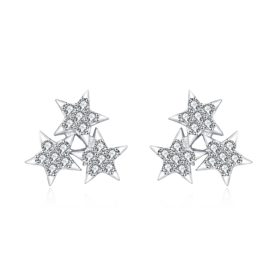 925 Sterling Silver Elegant Starburst Zircon Stud Earrings In Sterling Silver