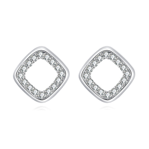 925 Sterling Silver Elegant Square Zircon Accent Earrings In Silver/white Gold