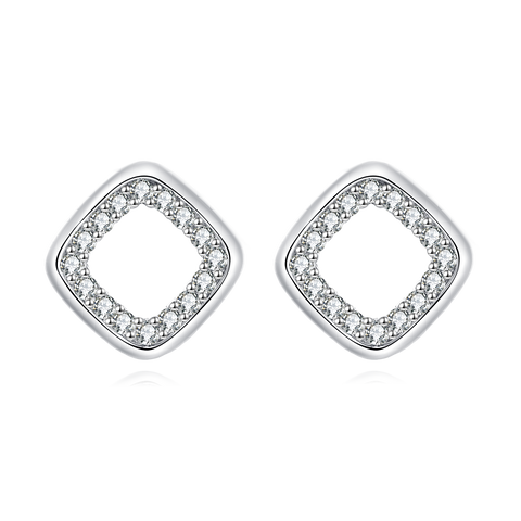 925 Sterling Silver Elegant Square Zircon Accent Earrings In Silver/white Gold
