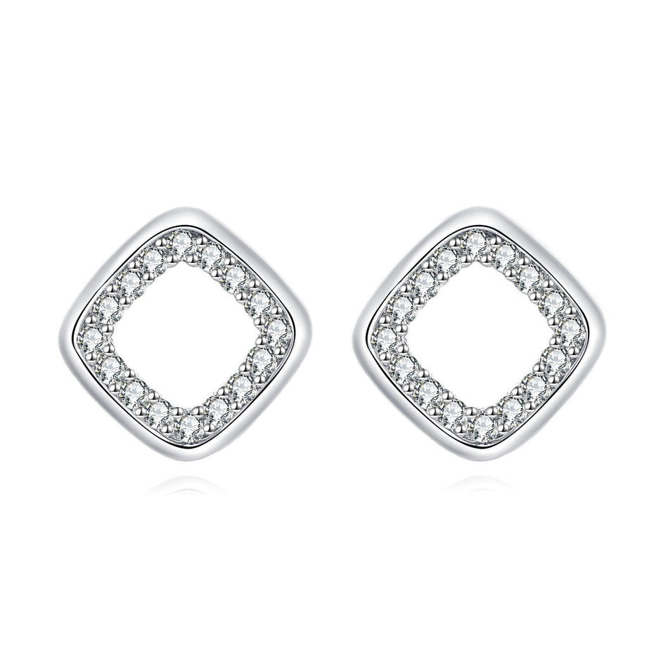 925 Sterling Silver Elegant Square Zircon Accent Earrings In Silver/white Gold