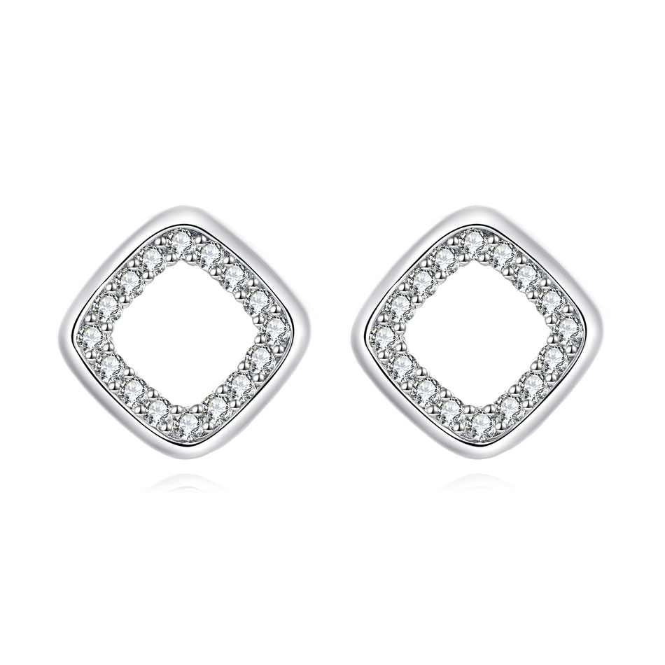 925 Sterling Silver Elegant Square Zircon Accent Earrings In Silver/white Gold