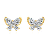 925 Sterling Silver Elegant Butterfly Zircon Earrings With Golden Accents