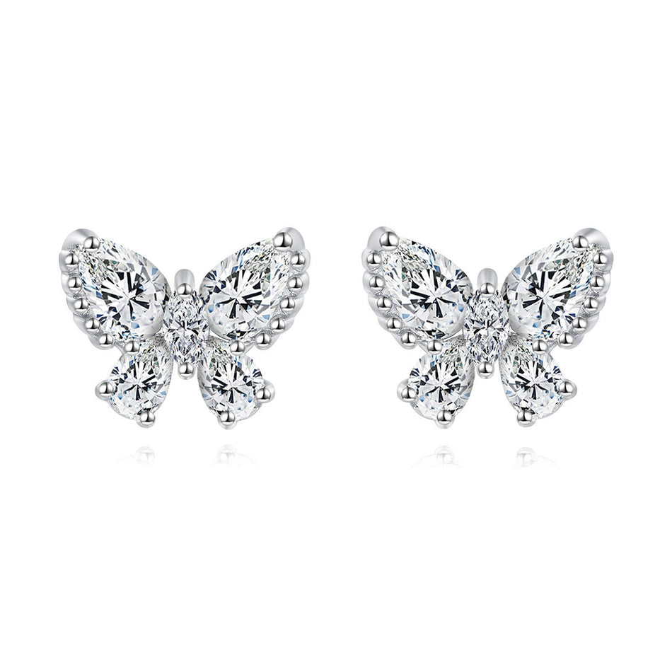 925 Sterling Silver Elegant Butterfly Zircon Earrings With Sparkling Gemstone Accents
