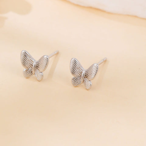 925 Sterling Silver Classic Silver Butterfly Stud Earrings With Intricate Wing Details