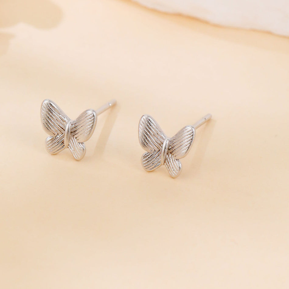925 Sterling Silver Classic Silver Butterfly Stud Earrings With Intricate Wing Details