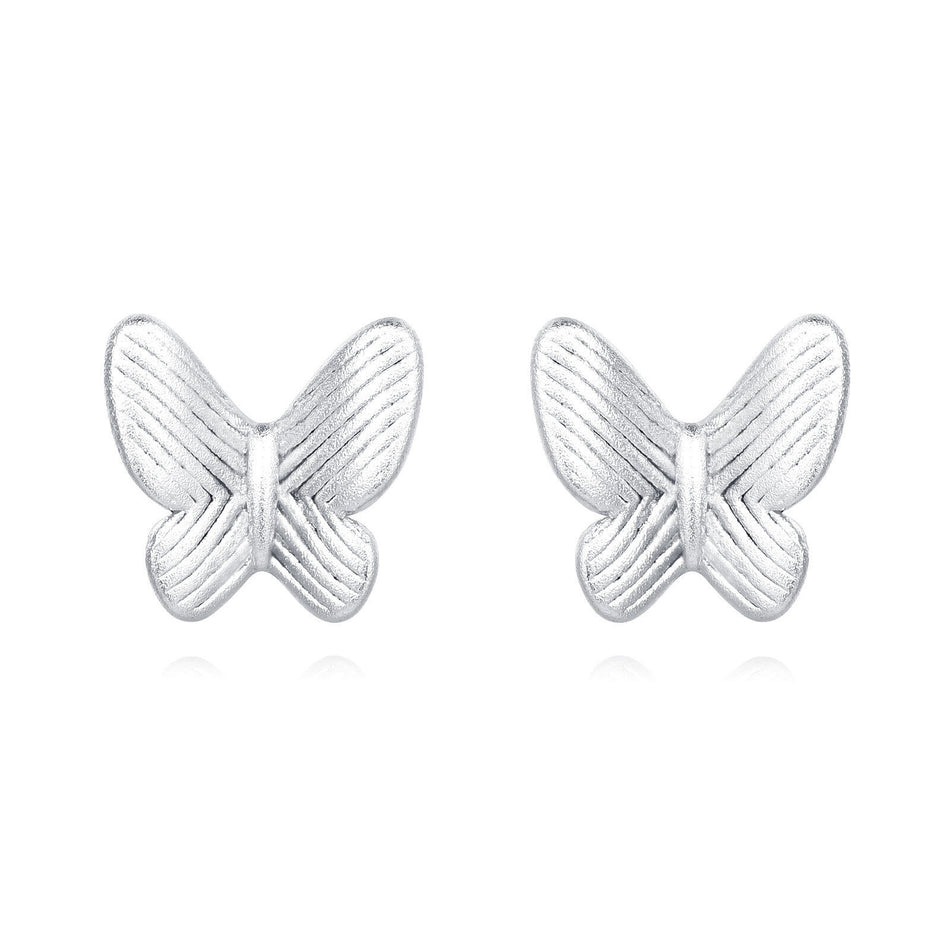 925 Sterling Silver Classic Silver Butterfly Stud Earrings With Intricate Wing Details
