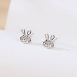 925 Sterling Silver **fashionable Rabbit Design Zircon-studded Silver Earrings**