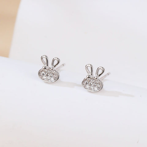 925 Sterling Silver **fashionable Rabbit Design Zircon-studded Silver Earrings**