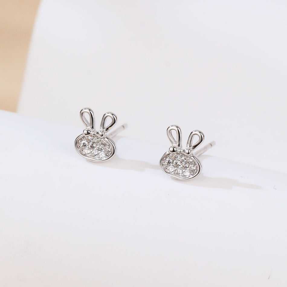 925 Sterling Silver **fashionable Rabbit Design Zircon-studded Silver Earrings**