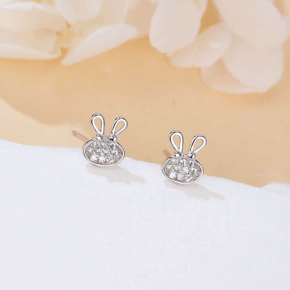 925 Sterling Silver **fashionable Rabbit Design Zircon-studded Silver Earrings**