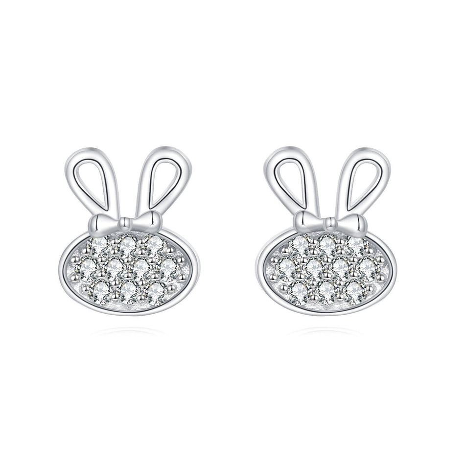 925 Sterling Silver **fashionable Rabbit Design Zircon-studded Silver Earrings**