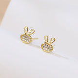 925 Sterling Silver Luxury Golden Bunny Earrings With Zircon Accents