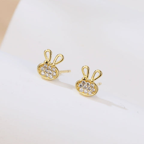 925 Sterling Silver Luxury Golden Bunny Earrings With Zircon Accents