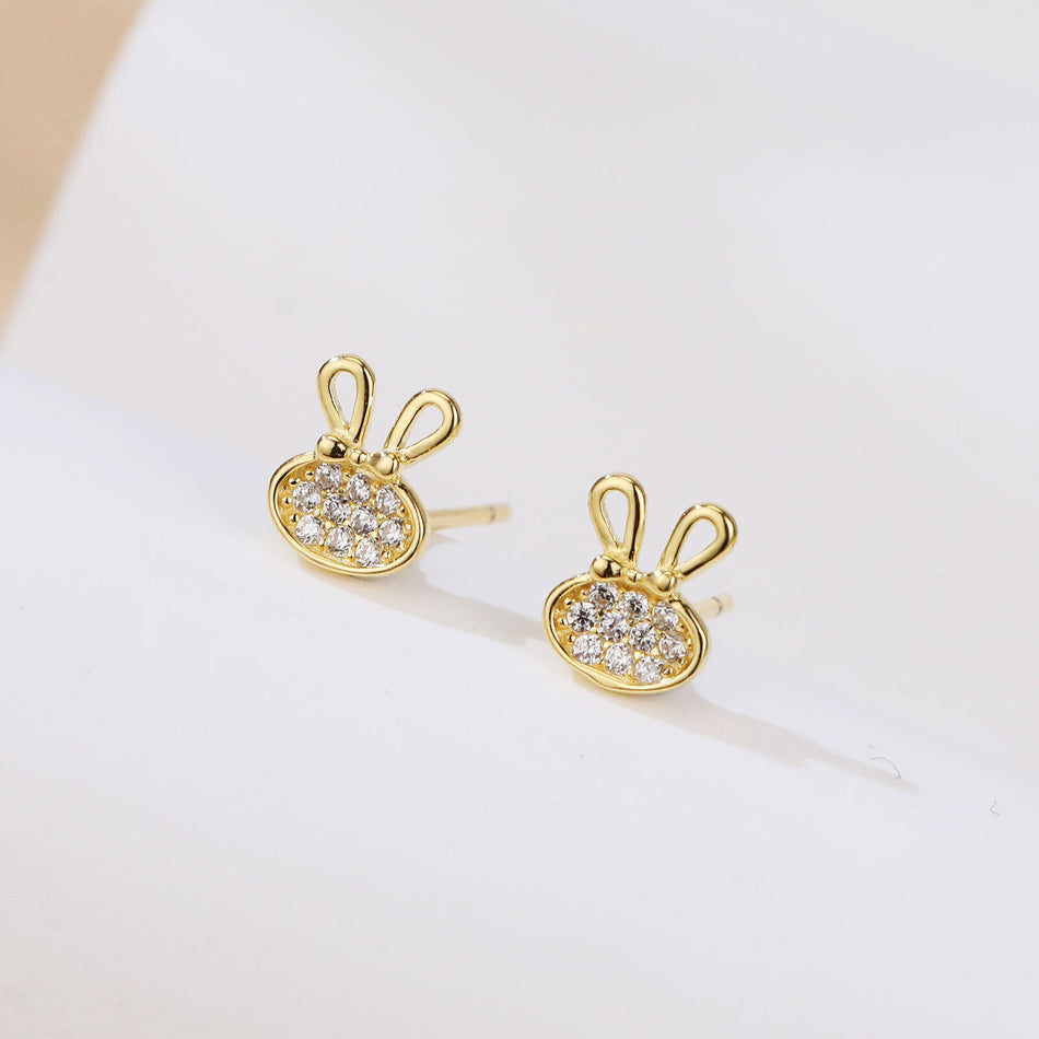 925 Sterling Silver Luxury Golden Bunny Earrings With Zircon Accents