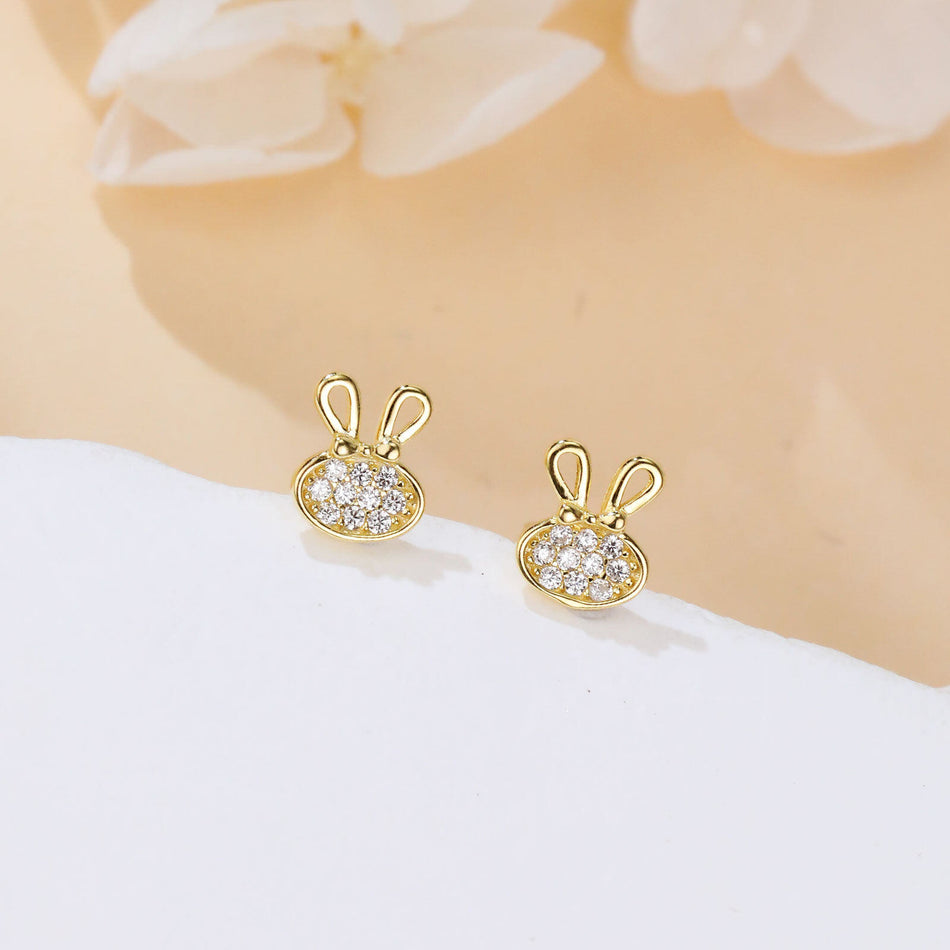 925 Sterling Silver Luxury Golden Bunny Earrings With Zircon Accents
