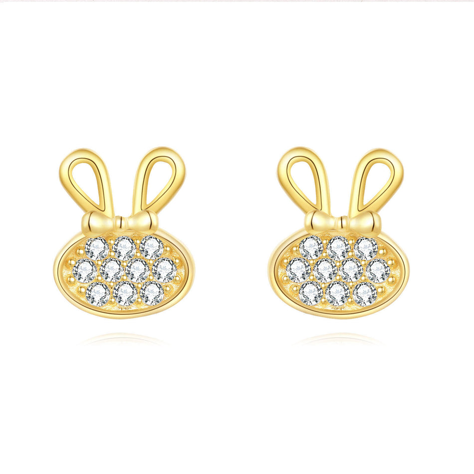 925 Sterling Silver Luxury Golden Bunny Earrings With Zircon Accents