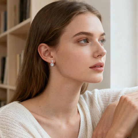 925 Sterling Silver Elegant Heart-shaped Zircon Earrings With Halo Setting In Plated with White Gold