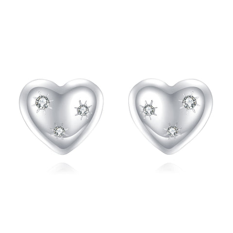 925 Sterling Silver Elegant Heart-shaped Zircon Stud Earrings With Starburst Design